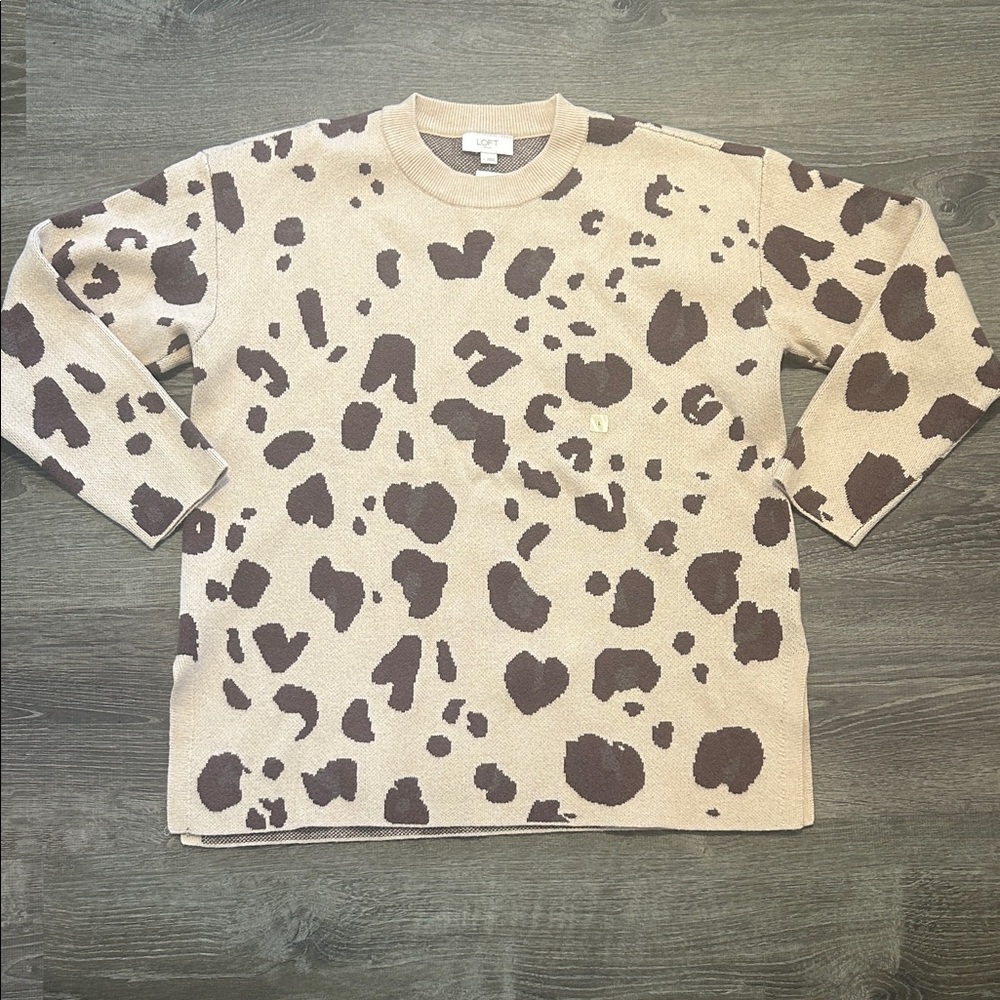 LOFT Tan and Brown Patterned Sweater